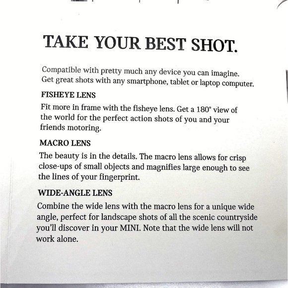 NIB Mini Cooper USA 3 in 1 Universal phone lens kit  /fisheye Macro Wide - Picture 6 of 7